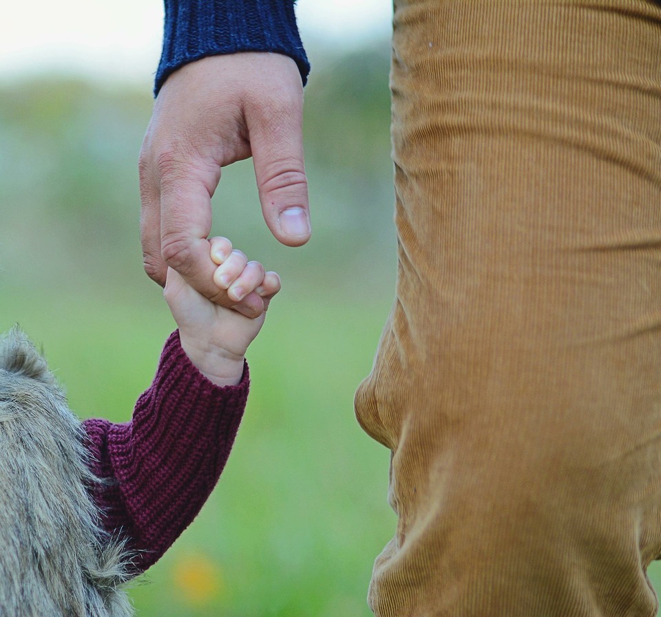 Adult holding child's hand